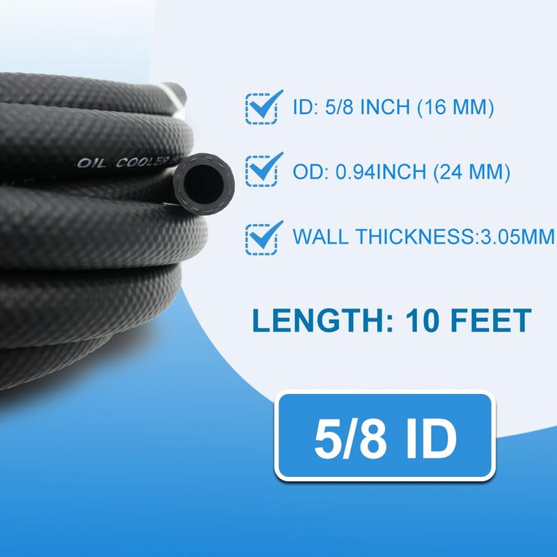 Byredio 5/8 Transmission Oil Cooler Hose 10FT - SAE J1532 Certified, 300PSI High Pressure, Includes 10 Clamps for Leak-Free Fit (-40F to 302F) - Perfect for Power Steering & Hydraulic Systems - Image 2